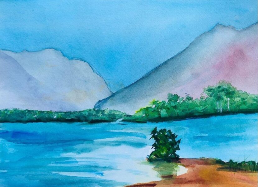 Bjerglandskab med halvø